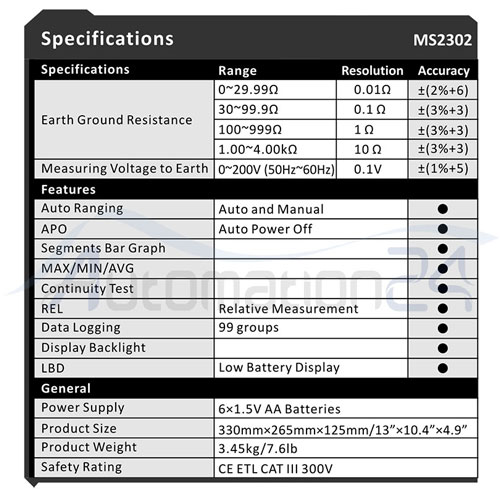 مشخصات ارت تستر MS2302 مستچ مشخصات ارت تستر MS2302 مستچ - فروشگاه اتوماسیون 24 www.automation24.ir